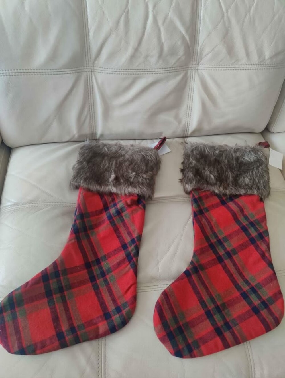 Classic Red Plaid Christmas Stocking with Faux Fur Cuff